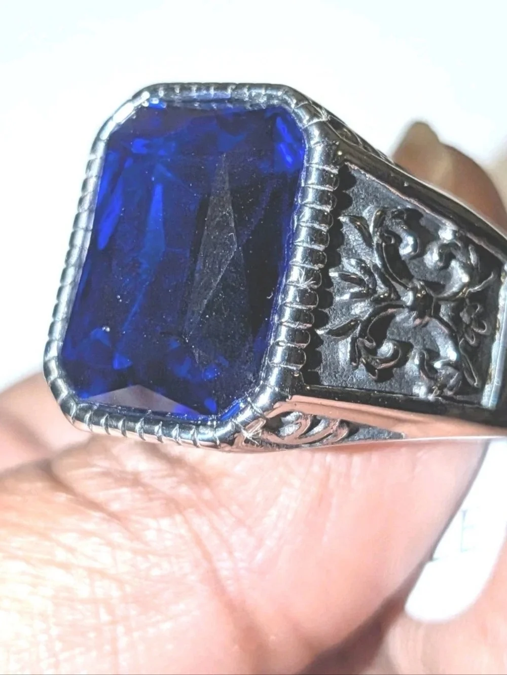 Retro Viking 5 Ct Lab Created Blue Sapphire Men's Ring 14K Silver Plated Sz 13
